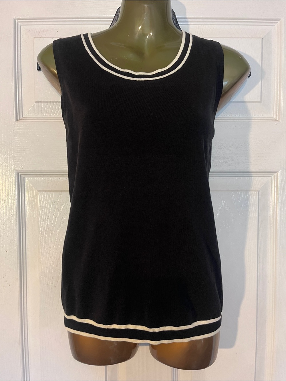 Talbots Black Knit Tank with White Trim